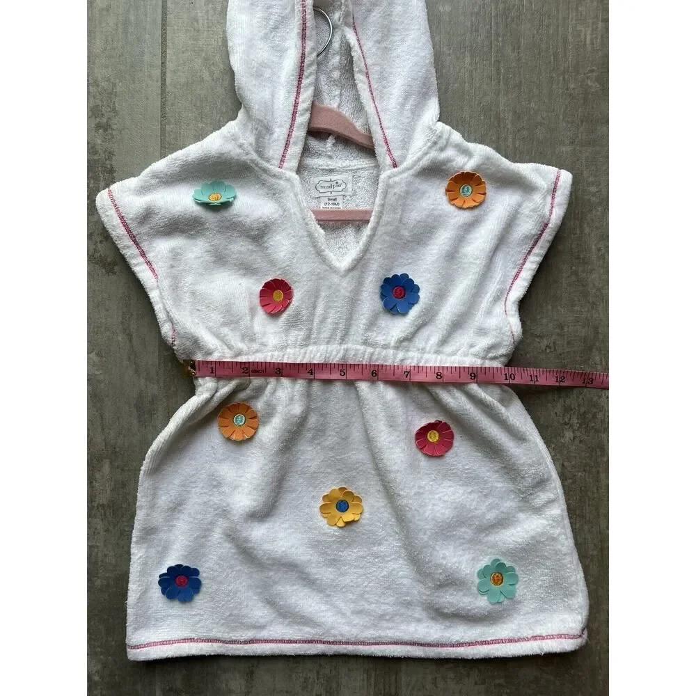 MUD PIE Baby Toddler French Terry Girl Hooded Pool Beach Cover Up Flowers 12-18M